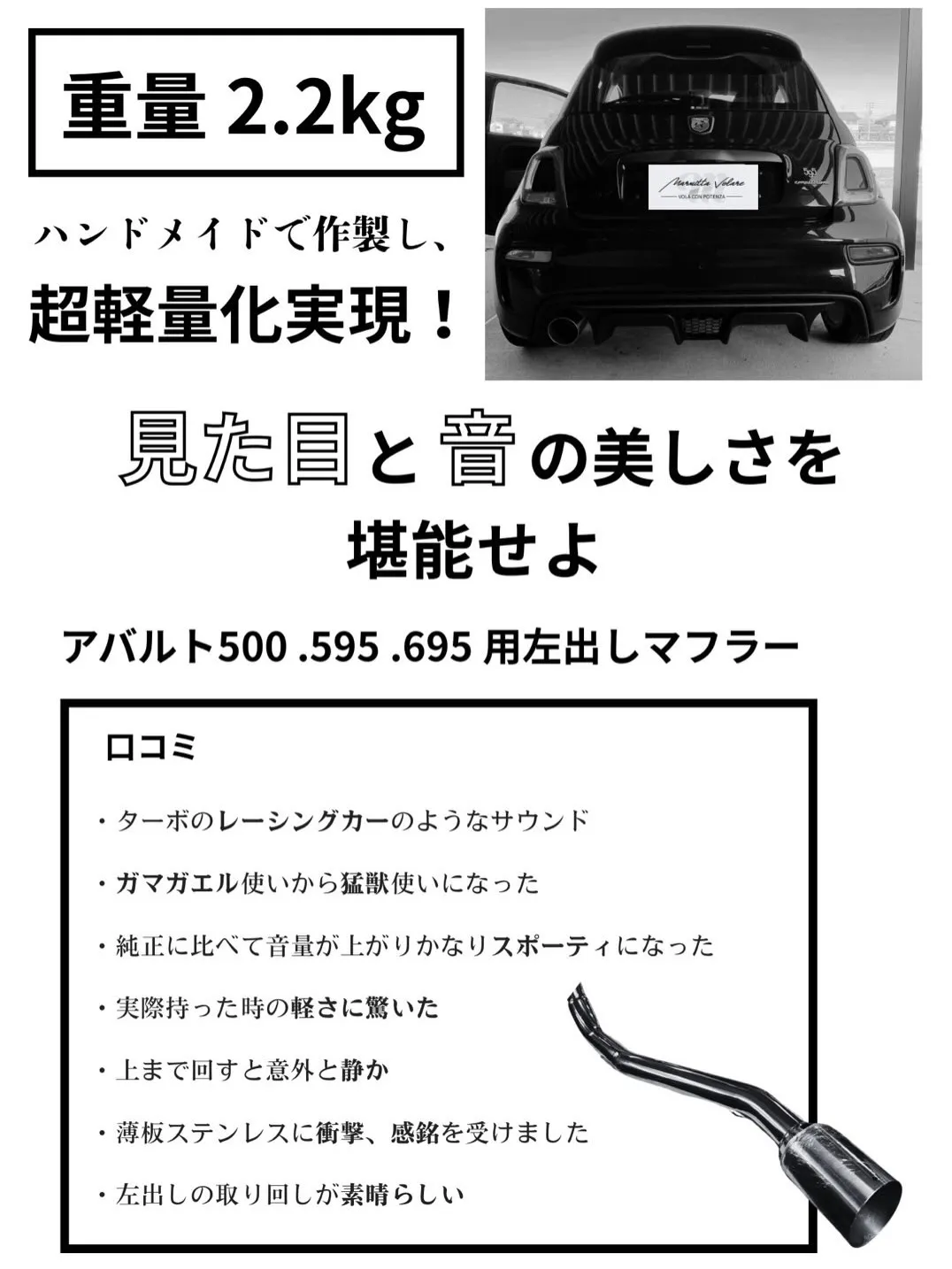 うち自慢のアバルト用のマフラー、見てってくださいよ🙌